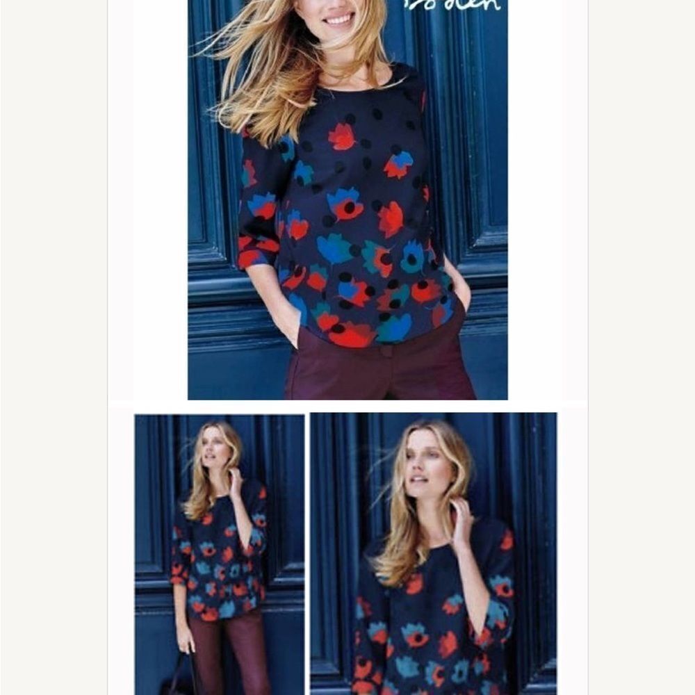 BODEN‎ RACHEL POLKA DOT FLORAL TOP IN NAVY BLUE